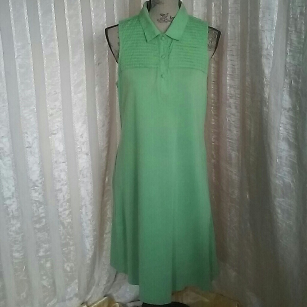 Liz Claiborne Green Sleeveless Polo Dress 100% Cotton